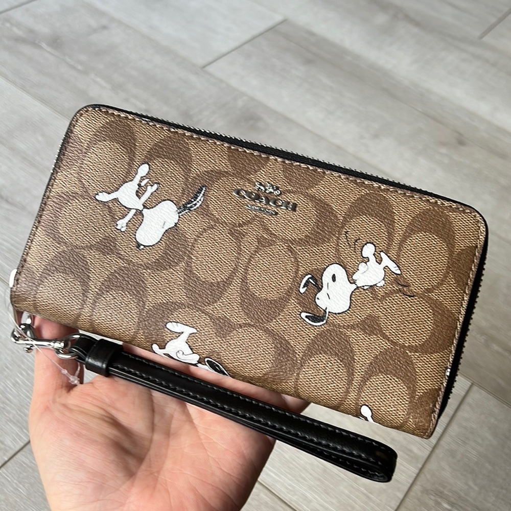 Coach X Peanuts Long Zip Around Wallet In Signature Canvas With Snoopy